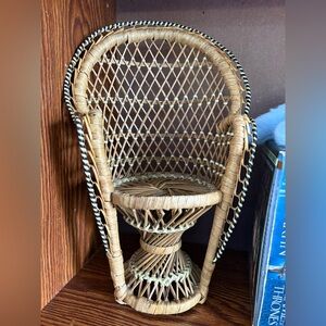 Wicker Miniature Chair plant stand with Black Accents